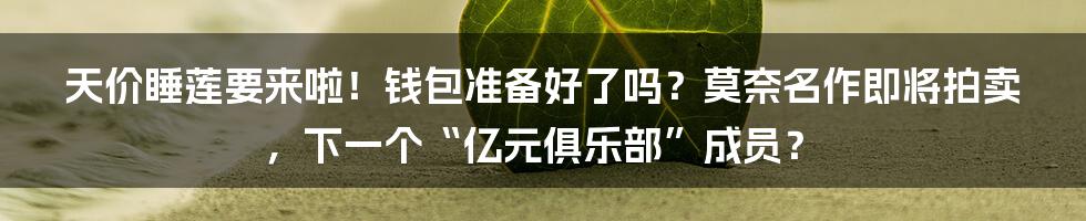 天价睡莲要来啦!钱包准备好了吗?莫奈名作即将拍卖,下一个“亿元俱乐部”成员?