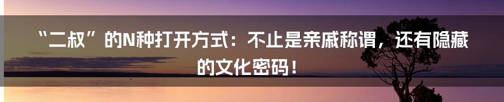 “二叔”的N种打开方式:不止是亲戚称谓,还有隐藏的文化密码!