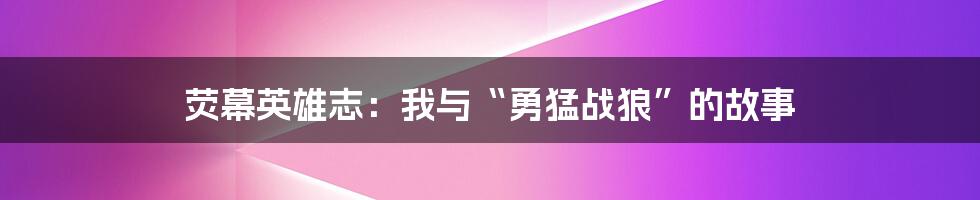 荧幕英雄志:我与“勇猛战狼”的故事
