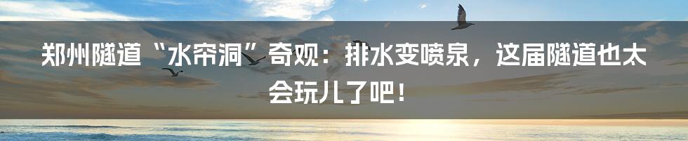 郑州隧道“水帘洞”奇观:排水变喷泉,这届隧道也太会玩儿了吧!