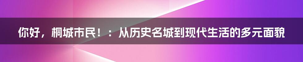 你好,桐城市民!:从历史名城到现代生活的多元面貌