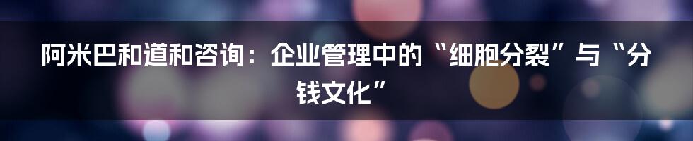 阿米巴和道和咨询:企业管理中的“细胞分裂”与“分钱文化”