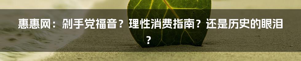 惠惠网:剁手党福音?理性消费指南?还是历史的眼泪?