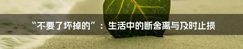 “不要了坏掉的”:生活中的断舍离与及时止损