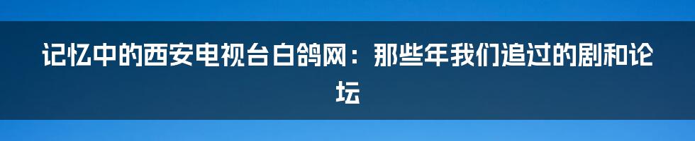 记忆中的西安电视台白鸽网:那些年我们追过的剧和论坛