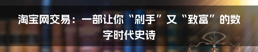 淘宝网交易:一部让你“剁手”又“致富”的数字时代史诗