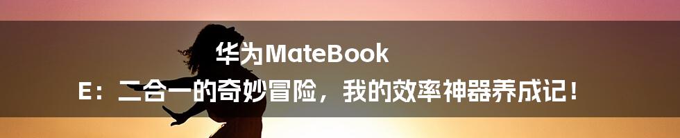 华为MateBook E:二合一的奇妙冒险,我的效率神器养成记!