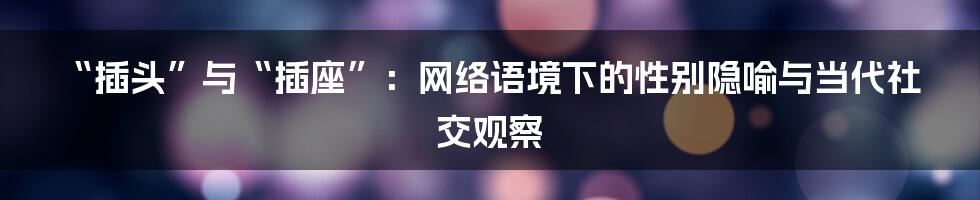 “插头”与“插座”:网络语境下的性别隐喻与当代社交观察