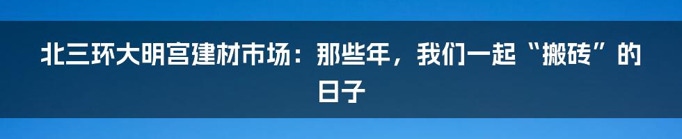 北三环大明宫建材市场:那些年,我们一起“搬砖”的日子