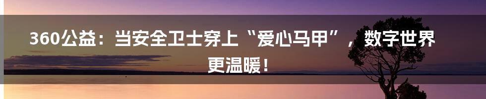 360公益:当安全卫士穿上“爱心马甲”,数字世界更温暖!