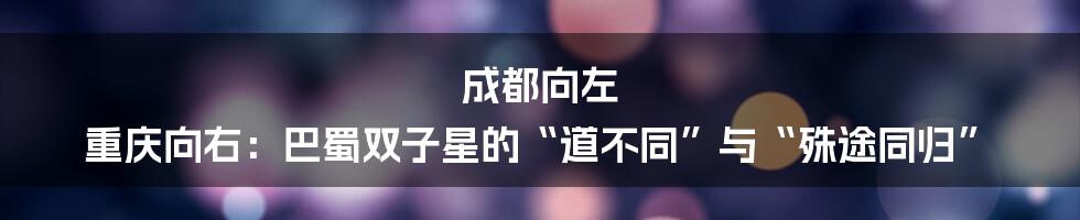 成都向左 重庆向右:巴蜀双子星的“道不同”与“殊途同归”