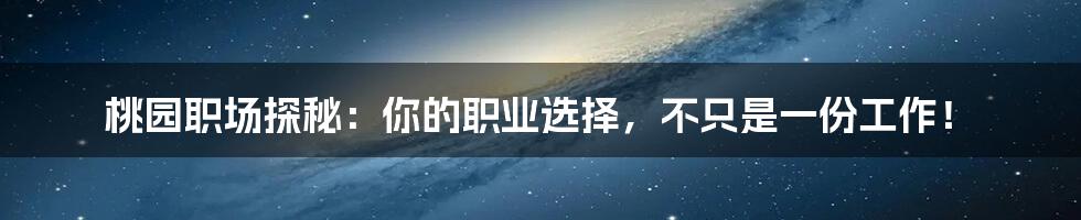 桃园职场探秘:你的职业选择,不只是一份工作!