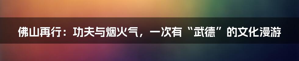 佛山再行：功夫与烟火气，一次有“武德”的文化漫游