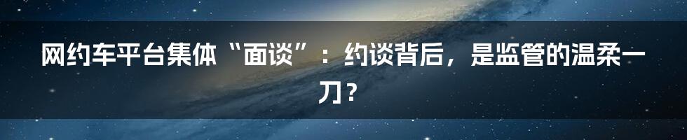 网约车平台集体“面谈”：约谈背后，是监管的温柔一刀？