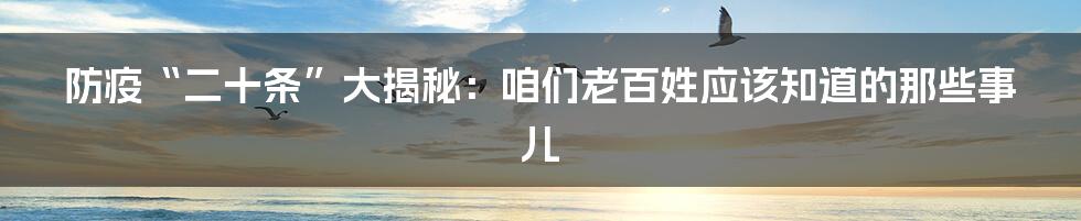 防疫“二十条”大揭秘：咱们老百姓应该知道的那些事儿