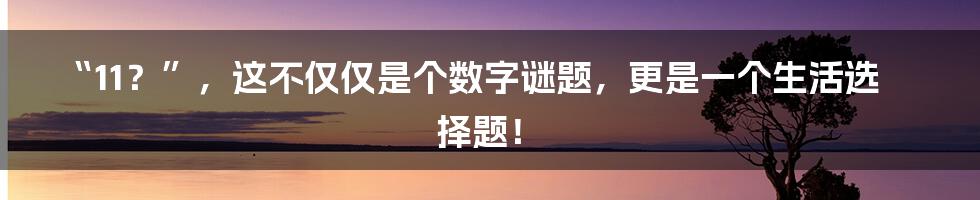 “11？”，这不仅仅是个数字谜题，更是一个生活选择题！