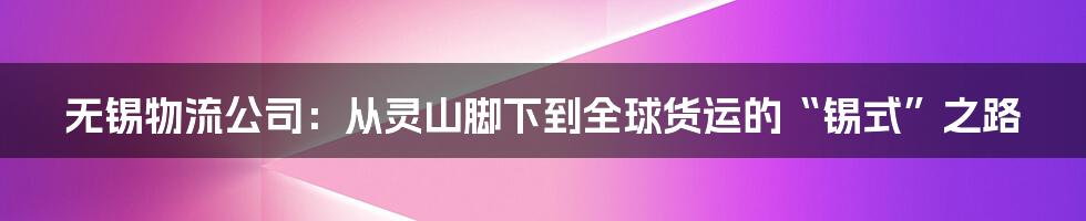 无锡物流公司：从灵山脚下到全球货运的“锡式”之路