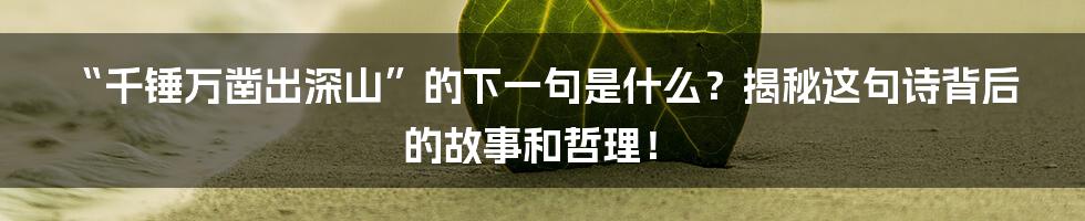 “千锤万凿出深山”的下一句是什么？揭秘这句诗背后的故事和哲理！