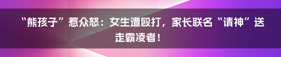 “熊孩子”惹众怒：女生遭殴打，家长联名“请神”送走霸凌者！