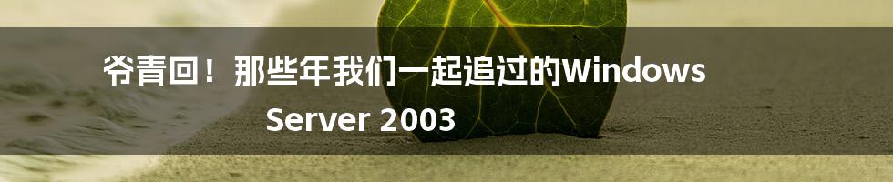 爷青回！那些年我们一起追过的Windows Server 2003