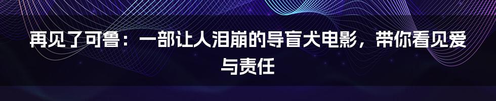 再见了可鲁：一部让人泪崩的导盲犬电影，带你看见爱与责任