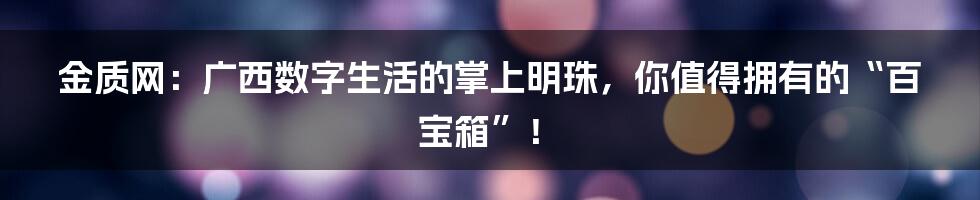 金质网:广西数字生活的掌上明珠,你值得拥有的“百宝箱”!