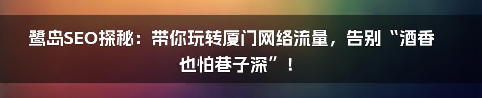 鹭岛SEO探秘：带你玩转厦门网络流量，告别“酒香也怕巷子深”！