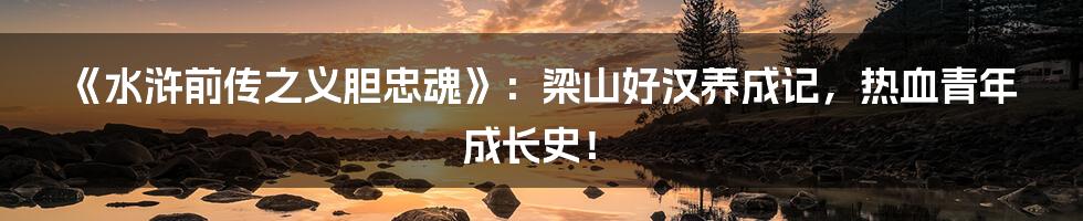 《水浒前传之义胆忠魂》:梁山好汉养成记,热血青年成长史!