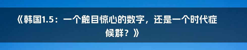 《韩国1.5：一个触目惊心的数字，还是一个时代症候群？》