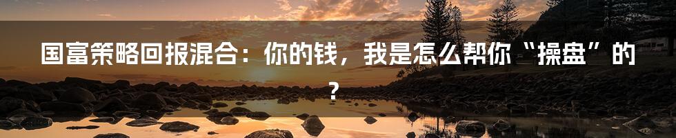 国富策略回报混合：你的钱，我是怎么帮你“操盘”的？