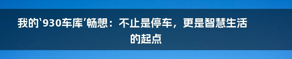 我的‘930车库’畅想：不止是停车，更是智慧生活的起点