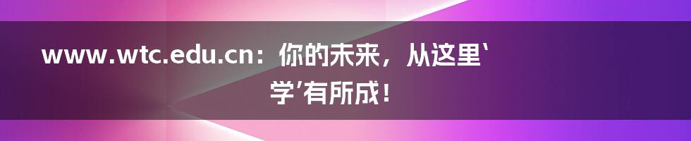 www.wtc.edu.cn:你的未来,从这里‘学’有所成!