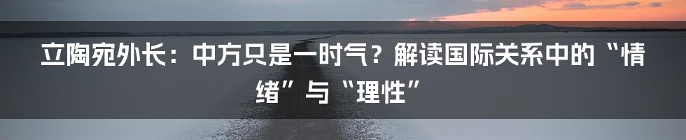 立陶宛外长:中方只是一时气?解读国际关系中的“情绪”与“理性”