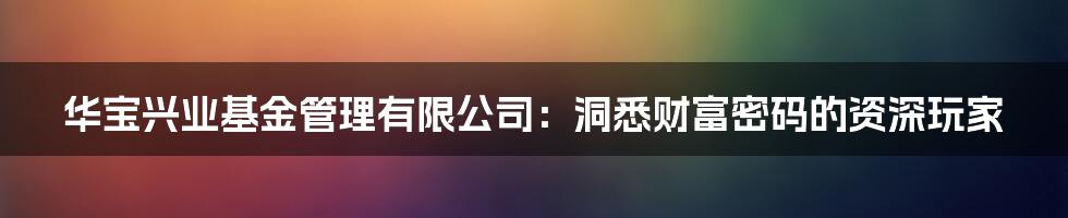 华宝兴业基金管理有限公司:洞悉财富密码的资深玩家