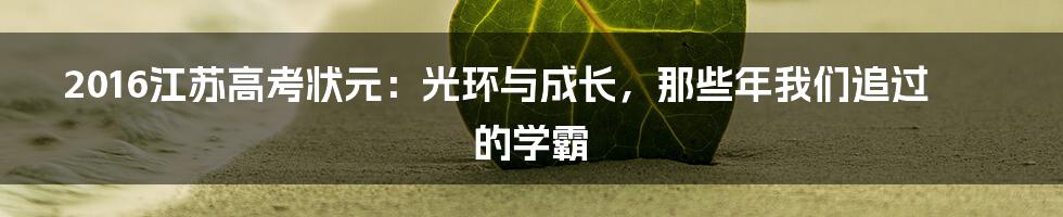 2016江苏高考状元:光环与成长,那些年我们追过的学霸