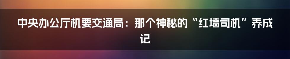 中央办公厅机要交通局:那个神秘的“红墙司机”养成记