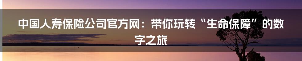 中国人寿保险公司官方网:带你玩转“生命保障”的数字之旅
