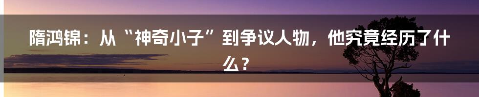 隋鸿锦:从“神奇小子”到争议人物,他究竟经历了什么?