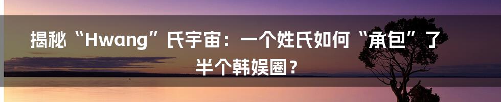 揭秘“Hwang”氏宇宙:一个姓氏如何“承包”了半个韩娱圈?