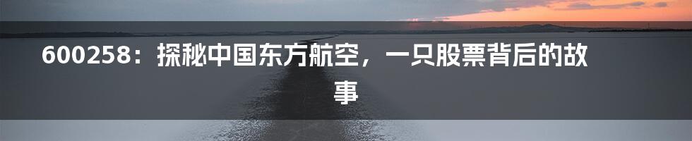 600258:探秘中国东方航空,一只股票背后的故事