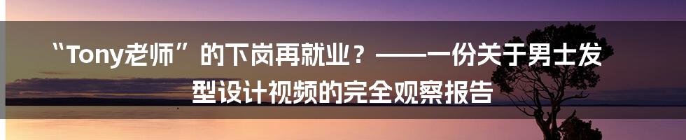 “Tony老师”的下岗再就业?——一份关于男士发型设计视频的完全观察报告