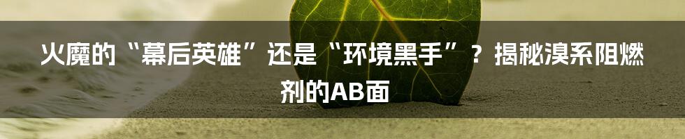 火魔的“幕后英雄”还是“环境黑手”？揭秘溴系阻燃剂的AB面