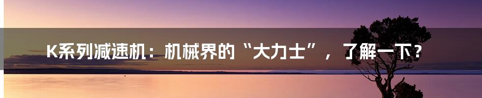 K系列减速机：机械界的“大力士”，了解一下？