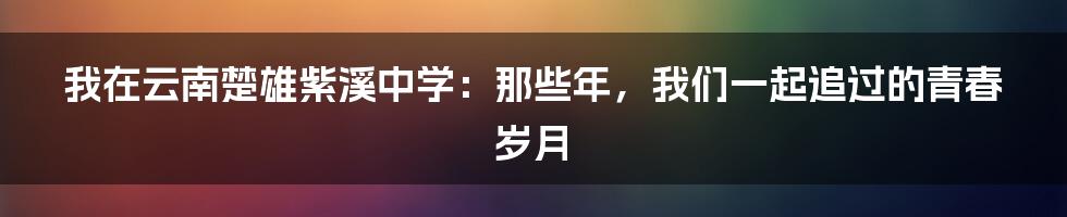 我在云南楚雄紫溪中学:那些年,我们一起追过的青春岁月