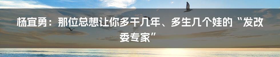 杨宜勇:那位总想让你多干几年、多生几个娃的“发改委专家”