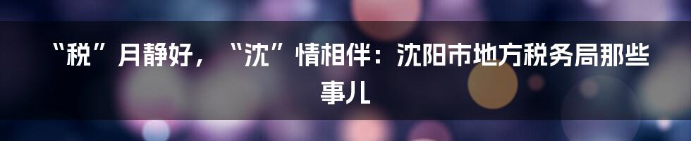 “税”月静好，“沈”情相伴：沈阳市地方税务局那些事儿