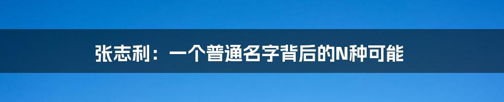 张志利:一个普通名字背后的N种可能