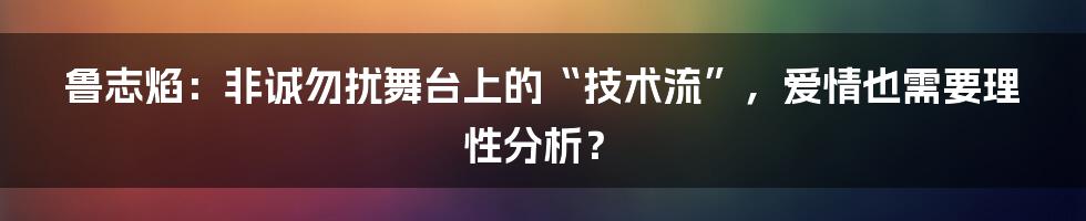 鲁志焰:非诚勿扰舞台上的“技术流”,爱情也需要理性分析?