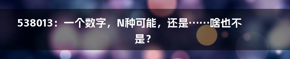 538013:一个数字,N种可能,还是……啥也不是?
