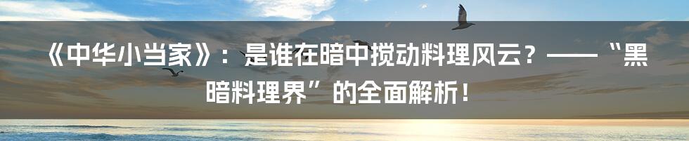 《中华小当家》:是谁在暗中搅动料理风云?——“黑暗料理界”的全面解析!